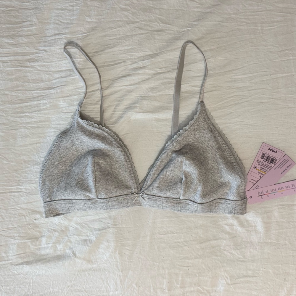 Gray Lace Bra with Spaghetti Straps